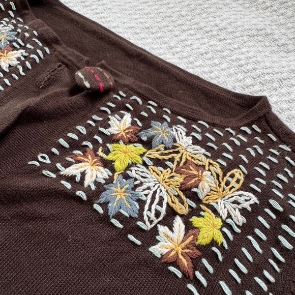 Vintage Brown Floral Embroidered Long line Cardigan xs - Picture 9 of 12